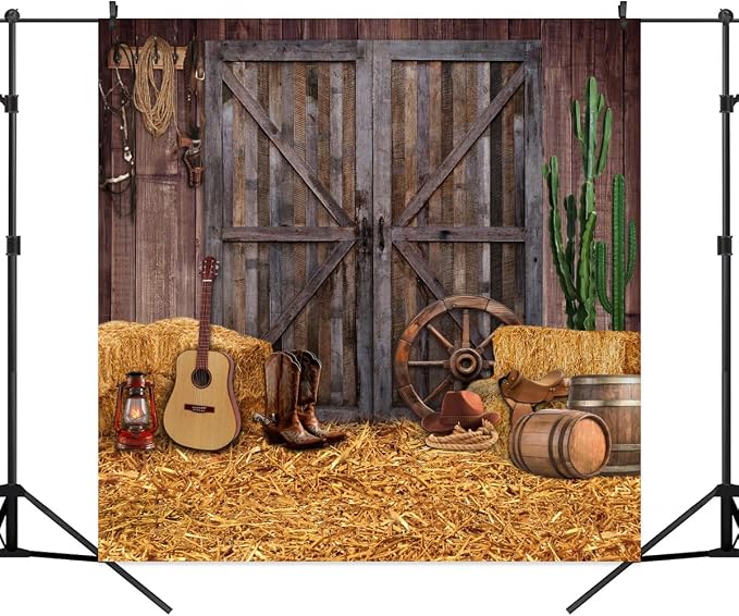 Western Backdrop 10x10ft for Western Party Decor&Photography | Thicker Vinyk Clear Image Vintage Farm Wooden Door Barn Wild West Rodeo Banner for Large Western Theme Birthday Party Decor