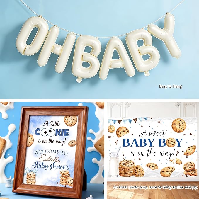 Costova Milk and Cookies Baby Shower Decorations, 123 PCs Cookie Baby Shower Party Supplies with A Sweet Little Cookie Is on the Way Backdrop, Balloon Garland, Cake Topper, Boxes