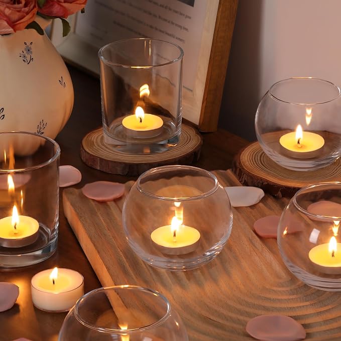 Volens 30pcs Assorted Clear Votive Candle Holders Bulk, Large Wedding Centerpieces for Tables, Glass Votive & Tealight Candle Holders for Party Decorations and Home Decor