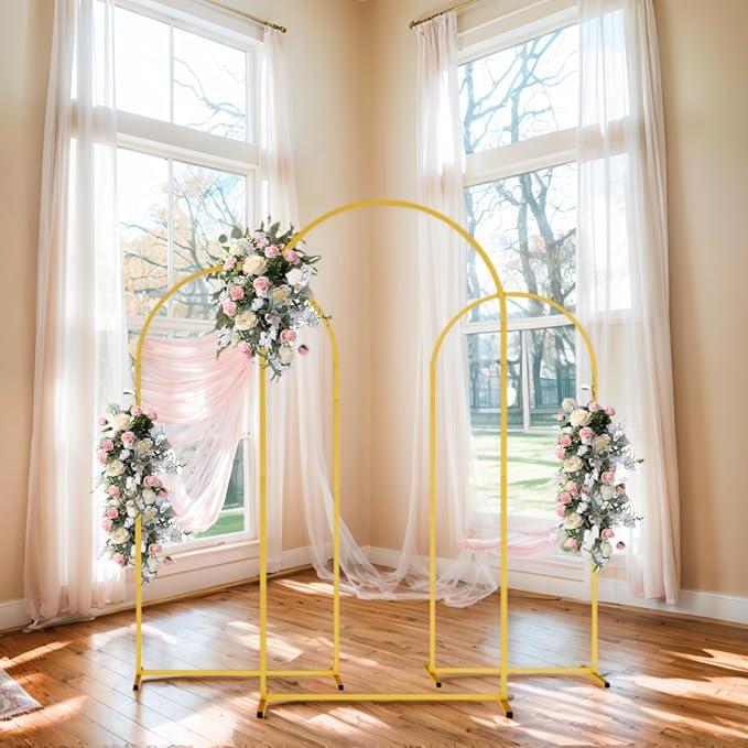 7.2FT 6.6FT 6FT Arch-Backdrop-Stand Set of 3, Wedding Arch Stand for Birthday Party Baby Shower, Flower Balloon Metal Arch Stand Frame for Graduation Anniversary Ceremony Decor, Gold