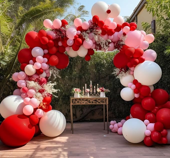 Red Balloon Arch Garland Kit Double Stuffed Ruby Red Balloons Different Sizes Latex for Birthday Valentine Mother's Day Wedding Baby Shower Bridal Shower Engagement Anniversary Party Decor