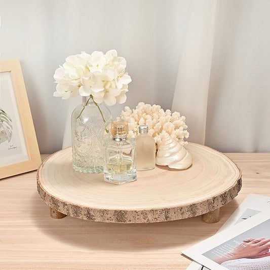 WILLOWDALE Wood Cake Stand for Dessert Table, Fit for 11 Inches Cake, Wedding Cake Stand Farmhouse Serving Tray for Party, Wood Slice Round Cake Holder Rustic Decor Table Centerpieces for Dining Room