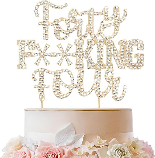 LINGTEER Happy 44th Funny Birthday Gold Rhinestone Cake Topper - Cheers to 44 Years Old,Happy 44th Birthday Cake Centerpieces Topper Decorations Gift Sign.