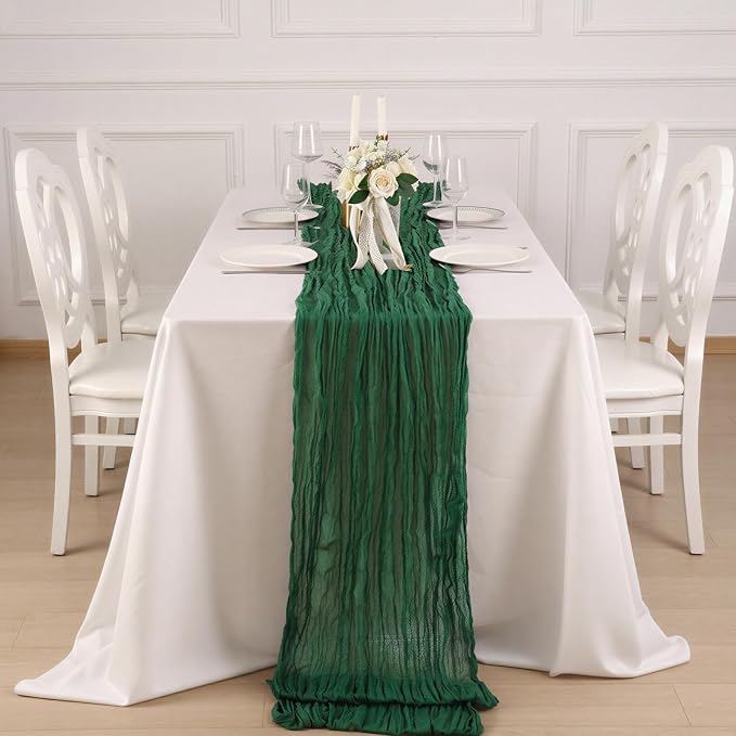 6 Pack Emerald Green Cheesecloth Table Runner 120 Inch 10FT Cheese Cloth Runners for Football Theme, Spring Holiday, Baby Shower, Jungle Theme Party