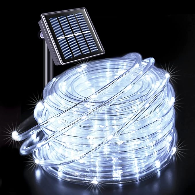 JMEXSUSS 200 LED Solar Rope Lights for Pool, 72ft 8 Modes Solar Rope Lights Outdoor Waterproof LED Solar Powered Rope Tube Fairy Lights for Fence,Gazebo,Yard,Walkway,Path,Garden Decor(White) | Solar Pool Lights Outdoor Waterproof, Solar Powered Christm...