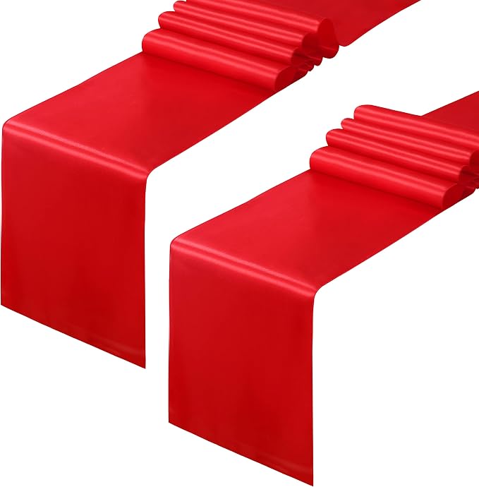 Horbaunal 2 Pack Red Satin Table Runner 12 x 108 Inch, Smooth Table Runners for Wedding Banquets Birthday Party