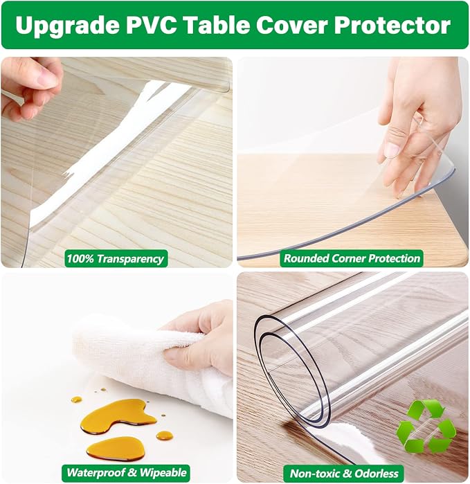 45 Inch Dia 1.5mm Thick Round Clear Table Cover Protector PVC Vinyl Plastic Tablecloth Kitchen Table Covers Crystal Wipeable Tablecloth Dining Coffee Table Pad Wood Glass Furniture Protector
