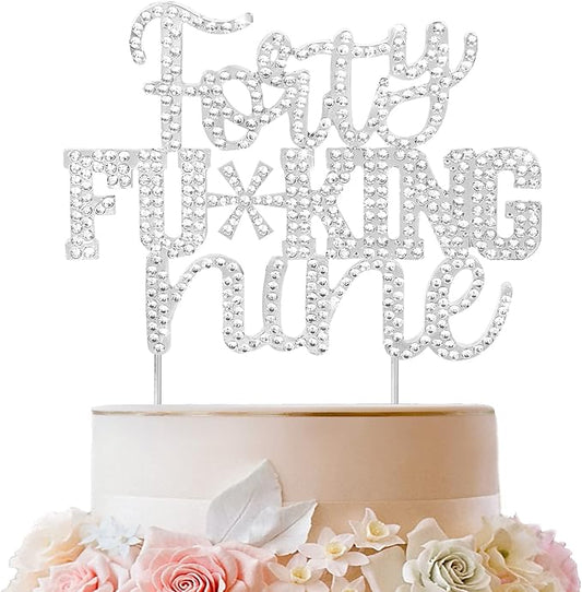 LINGTEER Happy 49th Birthday Funny Silver Rhinestone Cake Topper - Cheers to 49 Years Old Birthday Party,Forty-Nine Cake Centerpieces Topper Decorations Gift Sign.