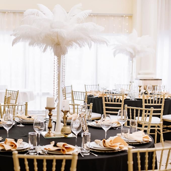 Retrowavy 50 Pcs 14-16 Inches Large Natural Ostrich Feathers Bulk for Centerpieces for Wedding Party Centerpieces Home Decoration Flower Arrangement (White)
