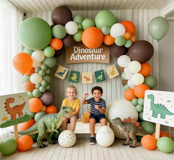 Balloon Arch Kit - Double Stuffed Dusty Green Orange Brown Beige Balloons for Neutral Baby Showers Woodland Wild One Dinosaur Birthday Decorations