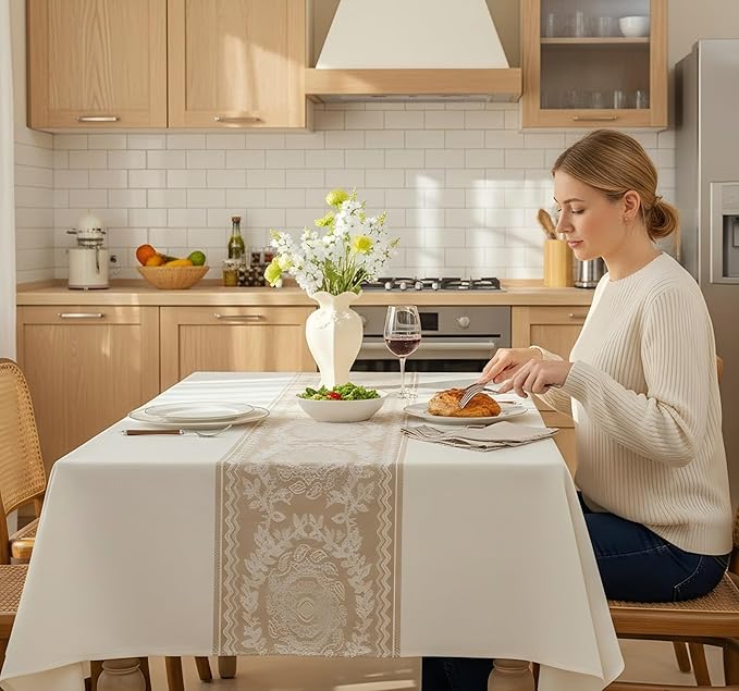 Linen Tablecloths for Rectangle Tables,Fabric Tablecloth Advanced Waterproofing Technology for Dinningroom,Farmhouse