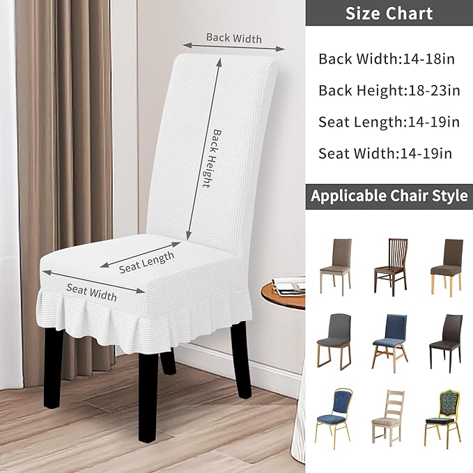 Easy-Going Dining Chair Covers Stretch Parsons Chair Slipcover with Skirt Chair Covers for Dining Room Restaurant Banquet (2 PCS, White)