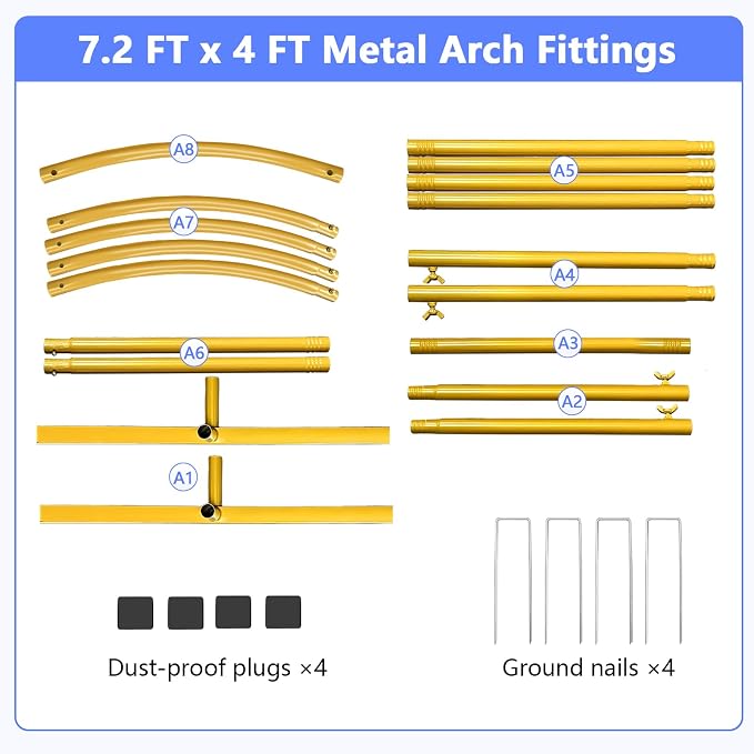 7.2 ft Arch Backdrop Stand, Metal Balloon Arch Stand, Stable Wedding Arched Frame with Square Base Ground Nails, Background Arches for Birthday Party Baby Shower Garland Decoration, Gold