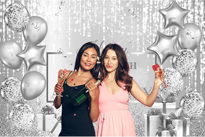 12x8ft Happy 25th Anniversary Backdrops for Photoshoot Silver Wedding 25th Anniversary Decorations 25th Wedding Anniversary Backdrops Photography for Anniversary Party Banner Adults Props