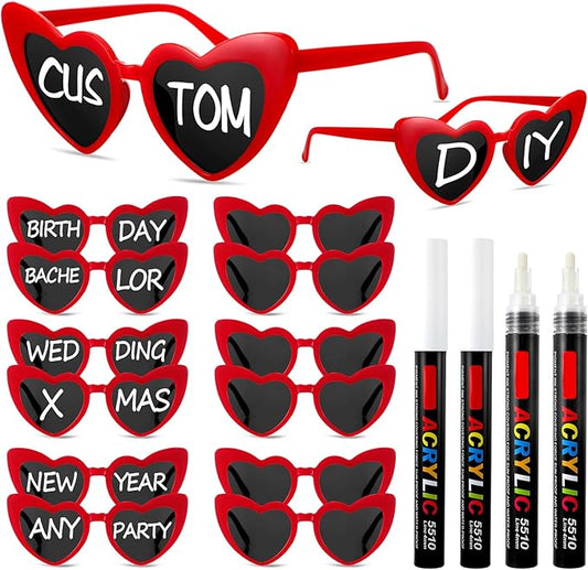 Flutesan Personalized Heart Sunglasses Bulk Custom Glasses with Paint Pens for DIY Wedding Party Favors