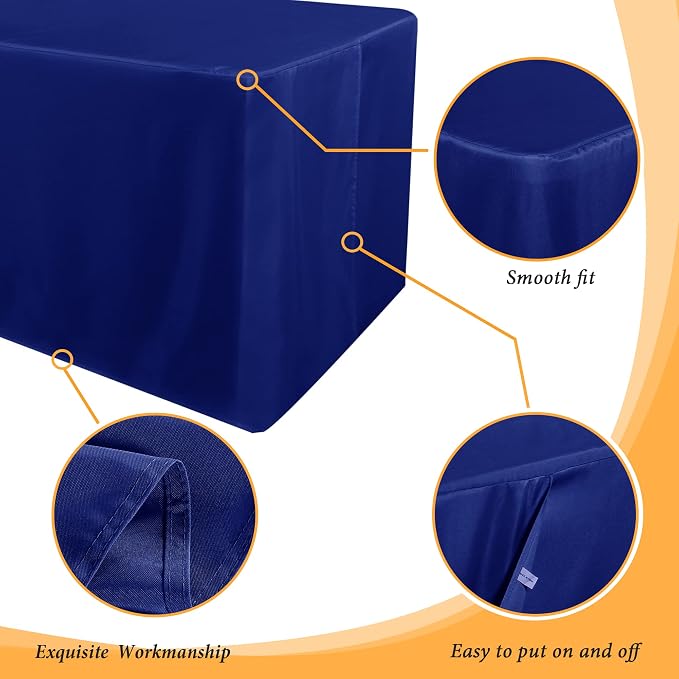 Obstal 2 Pack Table Clothes for 6 Foot Rectangle Tables - Water Resistant Washable Fabric Polyester Rectangle Table Cover Protector for Wedding, Banquet and Trade Shows, 72L x 30W Inches, Royal Blue