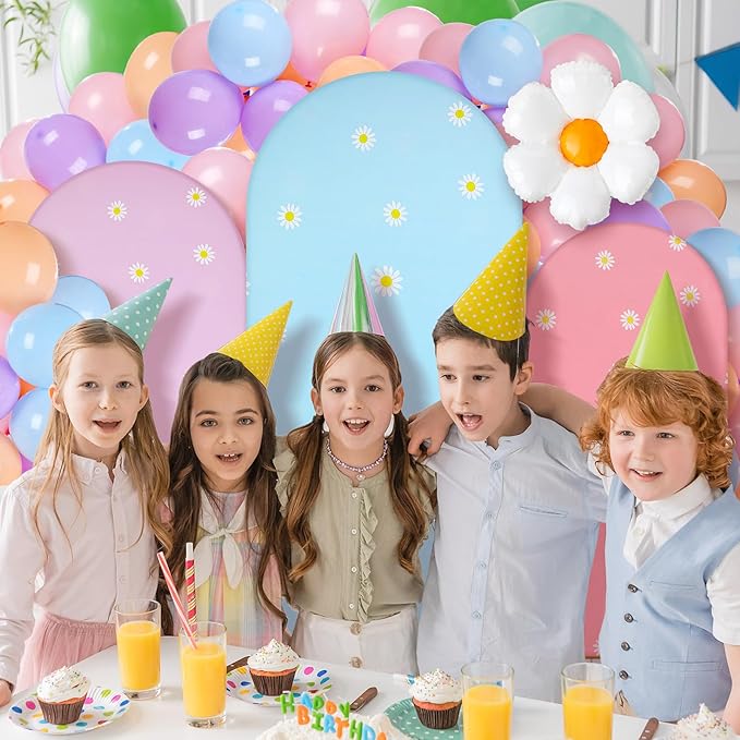 Foilswirl 34 Pieces Pastel Balloon Arch Backdrop Cover Kit 4ft 5ft 6ft Dog Theme Blue Spandex Arch Backdrop Cover with Daisy for Spring Boho Wedding Birthday Party