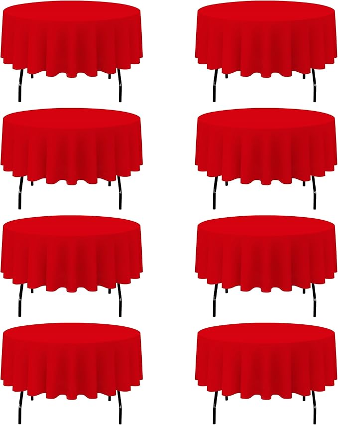 BRILLMAX 8 Pack Red Round Tablecloths 90 Inch for 60” Tables - 150 GSM Polyester Fabric, 15" Standard Drop, Water, Stain & Wrinkle Resistant Cloth Cover for Wedding Reception Banquet Dining Party
