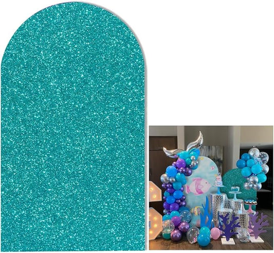 FiVan Under The Sea Mermaid Theme Arch Cover Backdrop Spandex Background for Girl Birthday Party Decoration (5×3ft,Glittery Teal)