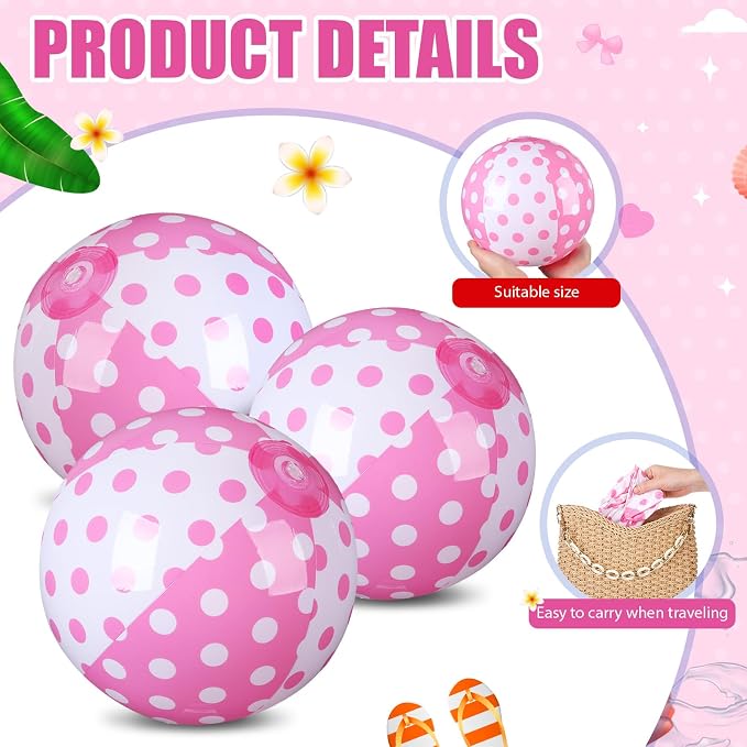 Leyndo 12 Pack Polka Dots Themed Beach Ball for Kids 7.87" Bulk for Summer Pool and Beach Game Gifts and Birthday Party Supplies and End of The Year Class Party Decoration Favors