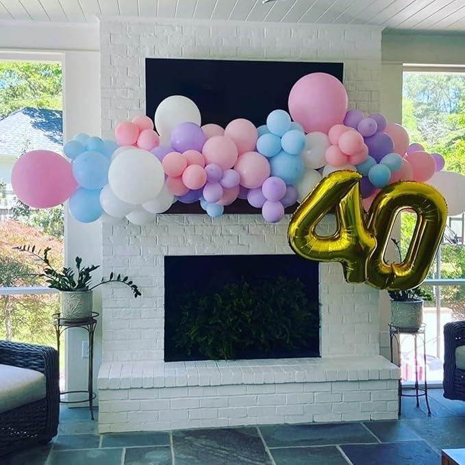 Pearl Pink Purple Blue Balloon Arch Kit, Pearl Pink Light Purple Blue Latex Balloon Garland, Different Sizes Iridescent Balloons for Wedding Mermaid Frozen Theme Baby Shower Birthday Party Decorations