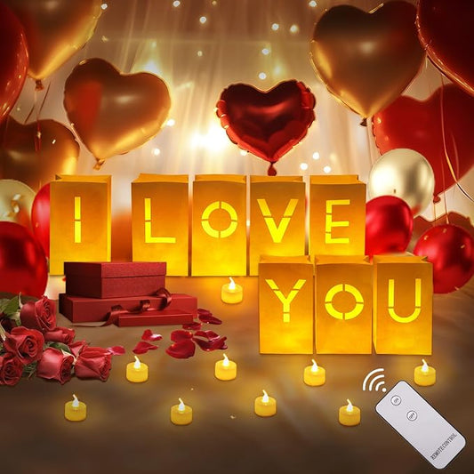 I Love You Sign, I Love You Light Up Letters with 24 LED Lights Candles | Valentines Day Decorations with Remote Control, Happy Anniversary Decorations for Favorite People Outdoor Indoor