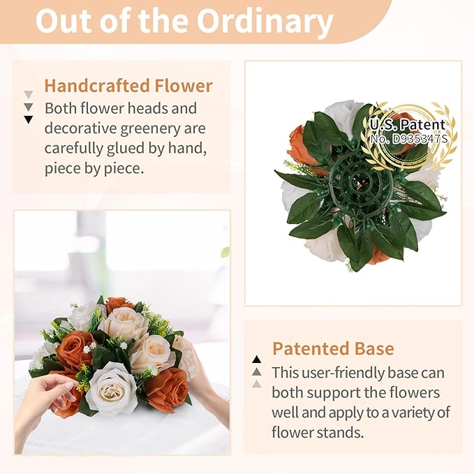 NUPTIO Terracotta Flower Ball Centerpieces: 10 Pcs Artificial Rose Kissing Balls for Wedding Party Tables - Faux Silk Floral Arrangements for Fall Home Thanksgiving Event Dining Decorations