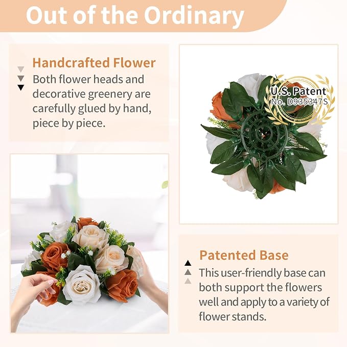 NUPTIO Terracotta Flower Ball Centerpieces: Artificial Rose Kissing Balls for Wedding Party Tables - 2 Pcs Faux Silk Floral Arrangements for Fall Home Thanksgiving Event Dining Decorations