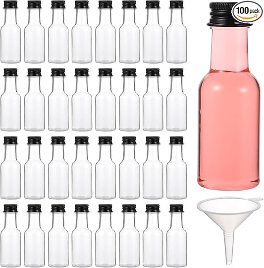 100 Pcs Mini Liquor Bottles Plastic Mini Salad Dressing Bottle Christmas Small Shooter Alcohol Holders with Cap Wine Hot Sauce(0.8 Oz,Black)