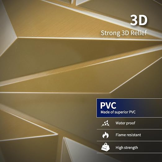 Art3dwallpanels 33 Pack 3D Wall Panel Diamond for Interior Wall Décor, PVC Textured Wall Panels, 12''x12'' Cover 32.Sq.Ft. Golden