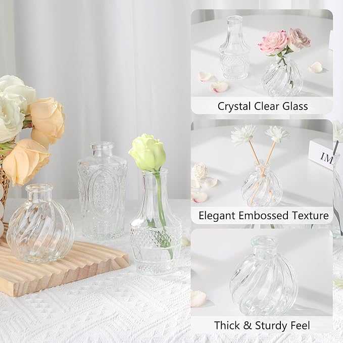 RUCKAE Glass Bud Vases Mini Flower Vase Small Vintage Vases for Centerpiece Table Wedding Decorations Home Decor Party(Transparent 12 Pack)