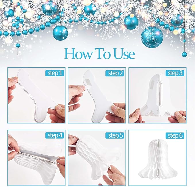 PAPER JAZZ 13 PCS Christmas Snowflake Decorations,White Paper Snowflake Hanging Ornaments,Christmas Honeycomb Decorations with Paper Fan/Garland/Snowman for Ceiling/Wall,Winter Wonderland,Winter Decor