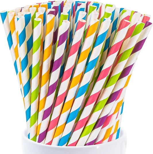 MAQIHAN 100PCS Stripe Drinking Straws - Disposable Straws 7.7 Inch Small Colourful Agave Kraft Paper Straws Bulk, for Coffee, Milk, Juice, Cocktial and Suit for Birthday Parties, Weddings, Picnic.