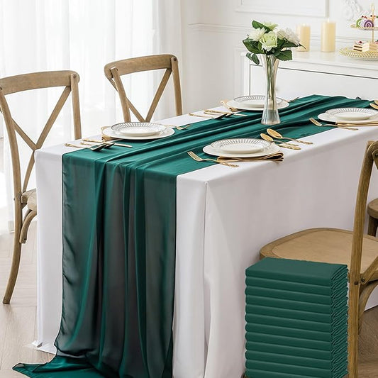 12 Pack Chiffon Table Runner 14x108 Inch Long 9ft Sheer Table Runners for Party Romantic Wedding Bridal Shower Fall Decorations-Hunter