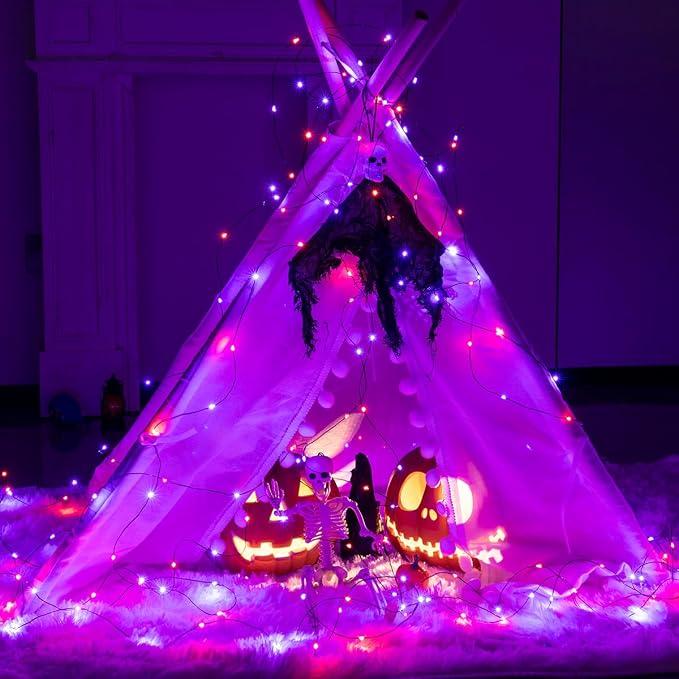 Halloween Fairy Lights 400FT 1200 LED Long Waterproof Plug in Purple and Orange LED String Lights with Remote 8 Modes for Indoor or Outdoor, Patio, Backyard,Garden