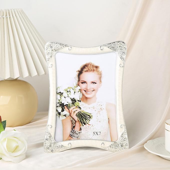 4x6 Vintage Metal Picture Frame Silver Border Floral Photo Frame, Clear HD Glass Front, Tabletop or Wall Art Display, Wedding Mothers Day Gifts for Mom Women, Horizontally & Vertically