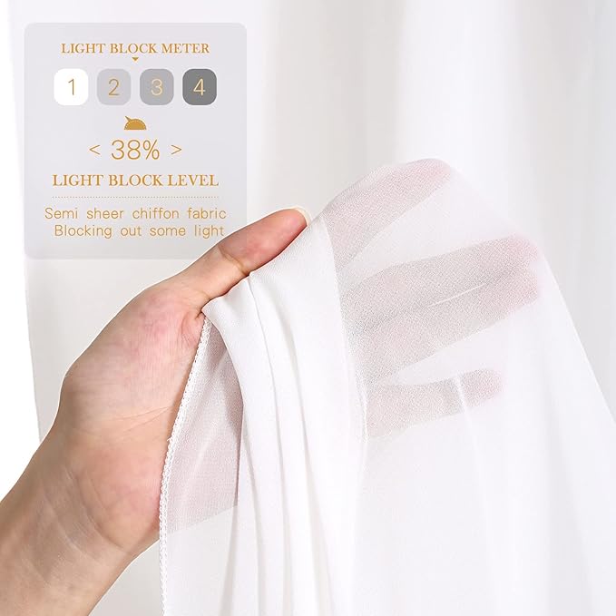 White Backdrop Curtains 2 Panels 5ft x 8ft Sheer Chiffon Backdrop Curtain Drapes for Birthday Party Wedding Decorations