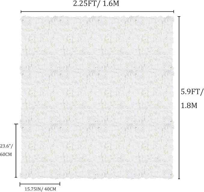 BLOSMON Hydrangea Flower Wall Panel - 6 Pcs White 24 x 16 Inch Backdrop | Floral Wall for Wedding Party Baby Bridal Shower Decor - Hanging Fake Silk Flower Backdrop Decoration