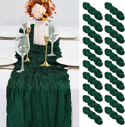 20 Pack Emerald Green Table Runner 10Ft Cheesecloth Table Runner Boho Gauze Cheese Cloth Table Runners Romantic Long Sheer Fabric Table Runners for Wedding Party Bridal Shower