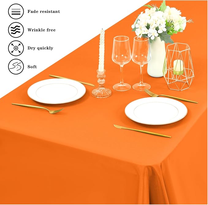 6 Pack Tablecloth 60 x102 inch Polyester Table Cloth for 6 Foot Rectangle Tables,Stain and Wrinkle Resistant Washable Fabric Table Covers Polyester Orange Table Clothes for Wedding,Party,Banquet