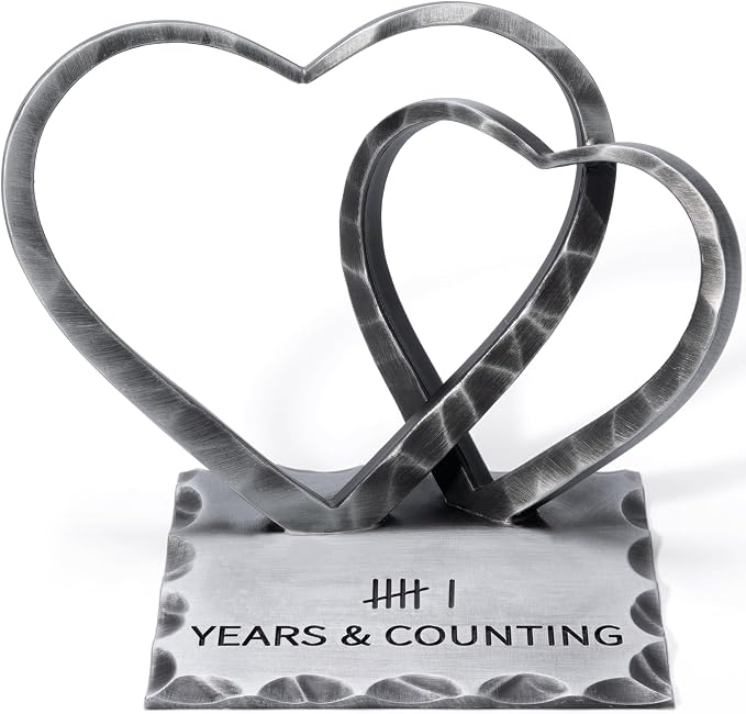 Vastsea 6 Year Anniversary Iron Gifts for Him Her - 6th Anniversary Wedding Handcrafted Hearts Sculpture for Couple Wife Husband, with Card & Gift Box