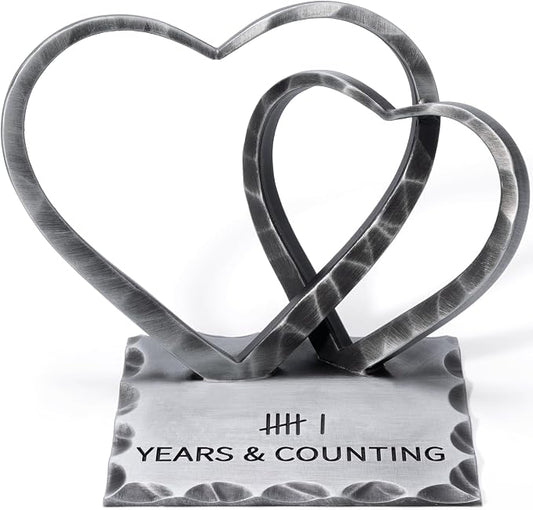 Vastsea 6 Year Anniversary Iron Gifts for Him Her - 6th Anniversary Wedding Handcrafted Hearts Sculpture for Couple Wife Husband, with Card & Gift Box