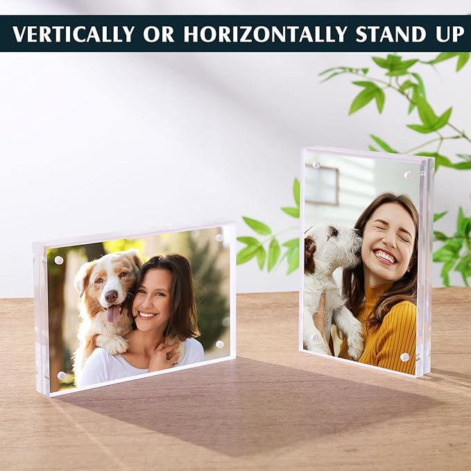 Kigley 6 Pcs 4 x 6 Inch Acrylic Picture Frames, Clear Acrylic Photo Business Card Frame Desktop Display Double Sided Wallet Size Frame Freestanding Frames for Film Photos Cards Stamp