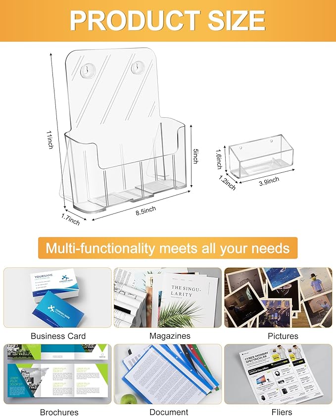 Acrylic Brochure Holder 8.5 x 11, 4 Pack Clear Brochure and Business Rack Card Holder Stand, Wall Mount Flyer Holder for Store Office Magazine Pamphlet Literature Document Menu Journals
