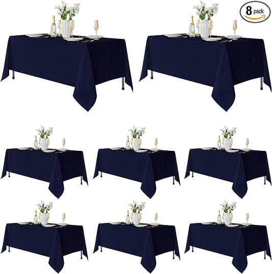 Fitable 8 Pack Rectangle Tablecloths: Stain Resistant Wrinkle Free Table Clothes, Washable Reusable Polyester Table Covers for Wedding Party Birthday Banquet Reception(Navy, 60x102 Inch)