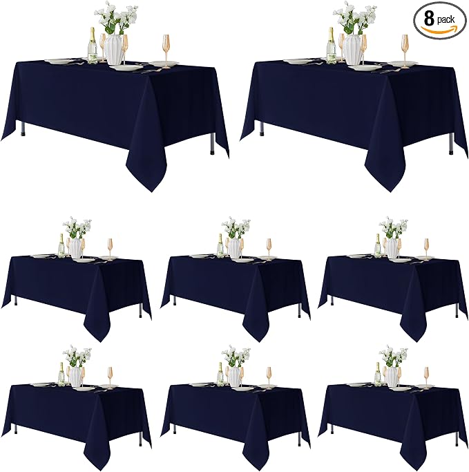 Fitable 8 Pack Table Cloth Rectangle Table: Stain and Wrinkle Resistant Tablecloth Rectangular, Washable Polyester Tablecloths for Wedding Party Dining Banquet Event Catering(Navy, 70x108 Inch)