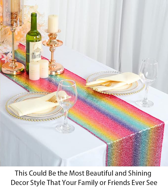 ShinyBeauty Rainbow Table Runners - Pack of 2 Sequined 12inx108in Multicolor Dining & Coffee Table Runner - 108 Inches Long Fall Style