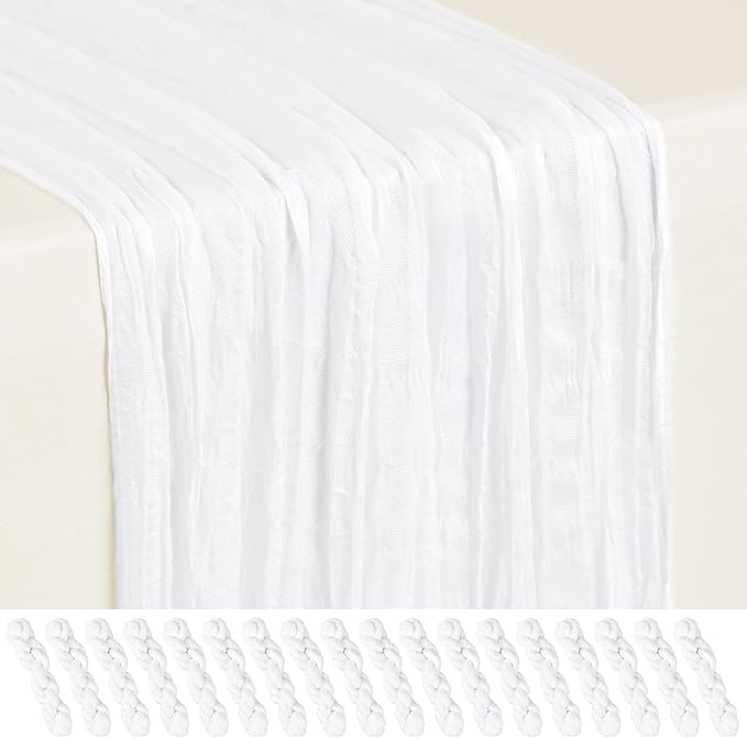 18 Pack White Cheesecloth Table Runner 17 x 108 inch Boho Gauze Table Runner Rustic Sheer Cheese Cloth Table Decorations for Wedding Party Baby Bridal Shower Birthday Holiday Home