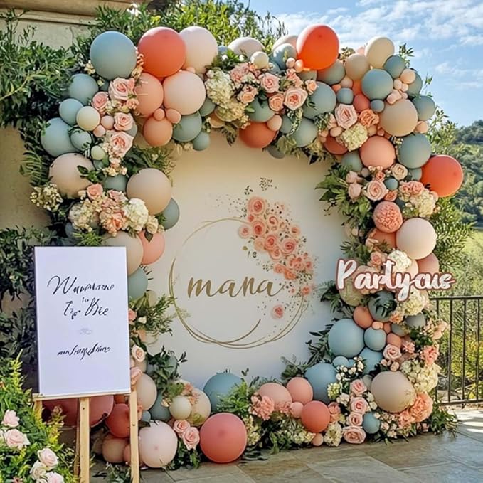 Dusty Pink Blue Balloon Garland Double Stuffed, Peach White Sand Blush Gender Reveal Balloon Arch Kit for Baby Shower Boho Birthday Bear Party Decoration