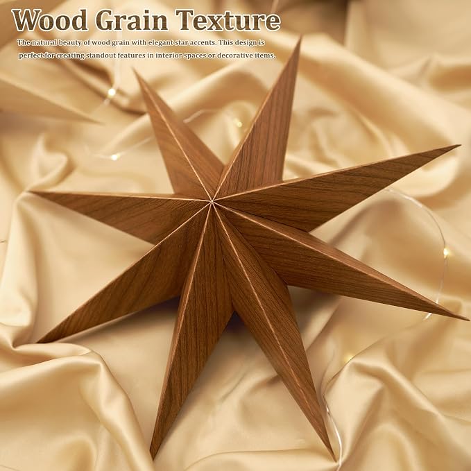 SUNBEAUTY 8-Pointed 12 Inch Paper Star Lanterns Brown Wooden Christmas Lanterns Hanging Lamp Paper Decorations Shade Wedding Birthday Christmas Home Party Decorations